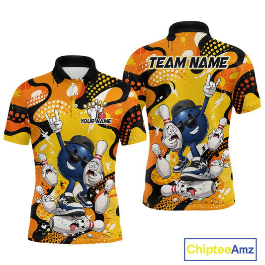 Colorful bowling-themed shirts with cartoon characters on a white background, featuring the brand 'Chiptee Amz'.