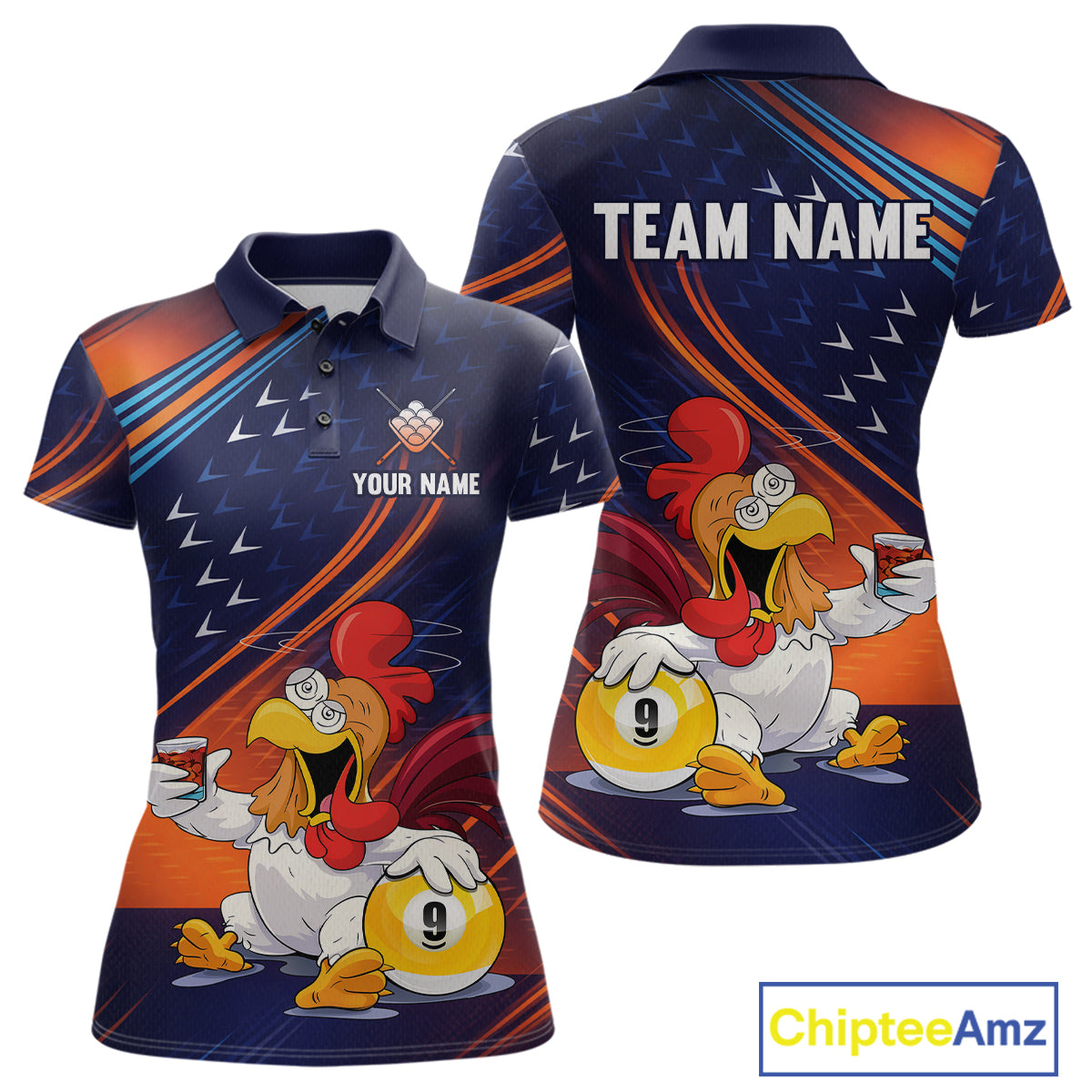 Funny Chicken Billiard Shirts for Women Custom 9 Ball Billiard Jersey Pool Shirt BHT12