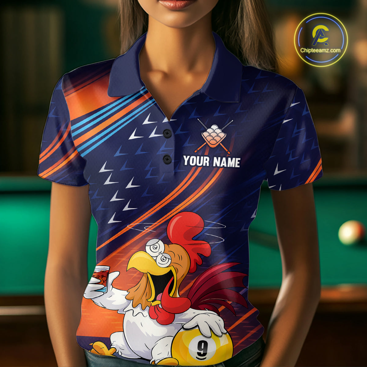 Funny Chicken Billiard Shirts for Women Custom 9 Ball Billiard Jersey Pool Shirt BHT12