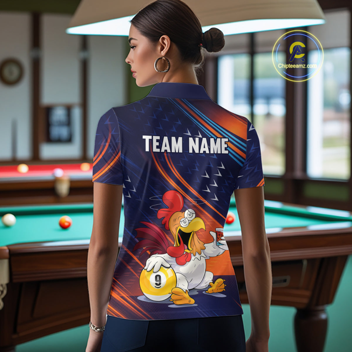 Funny Chicken Billiard Shirts for Women Custom 9 Ball Billiard Jersey Pool Shirt BHT12
