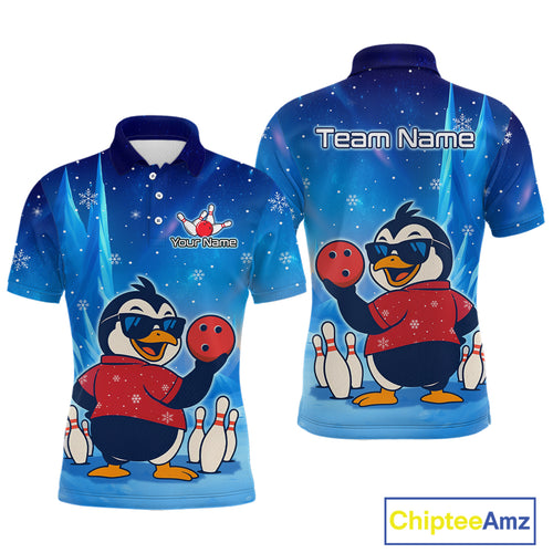 Funny Christmas Penguin Bowling Shirt for Men Custom Bowling Team Jersey Bowling Unisex QZT796