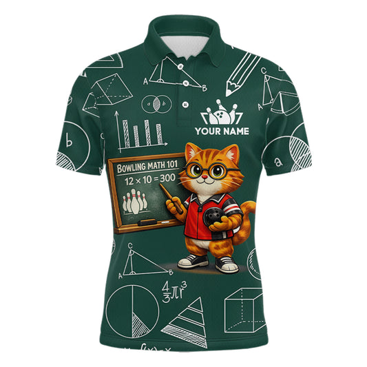 Funny Cat Bowling Math Shirt Personalized Polo & 1/4 Zip Shirt Bowling Team Jersey for Men QZT926