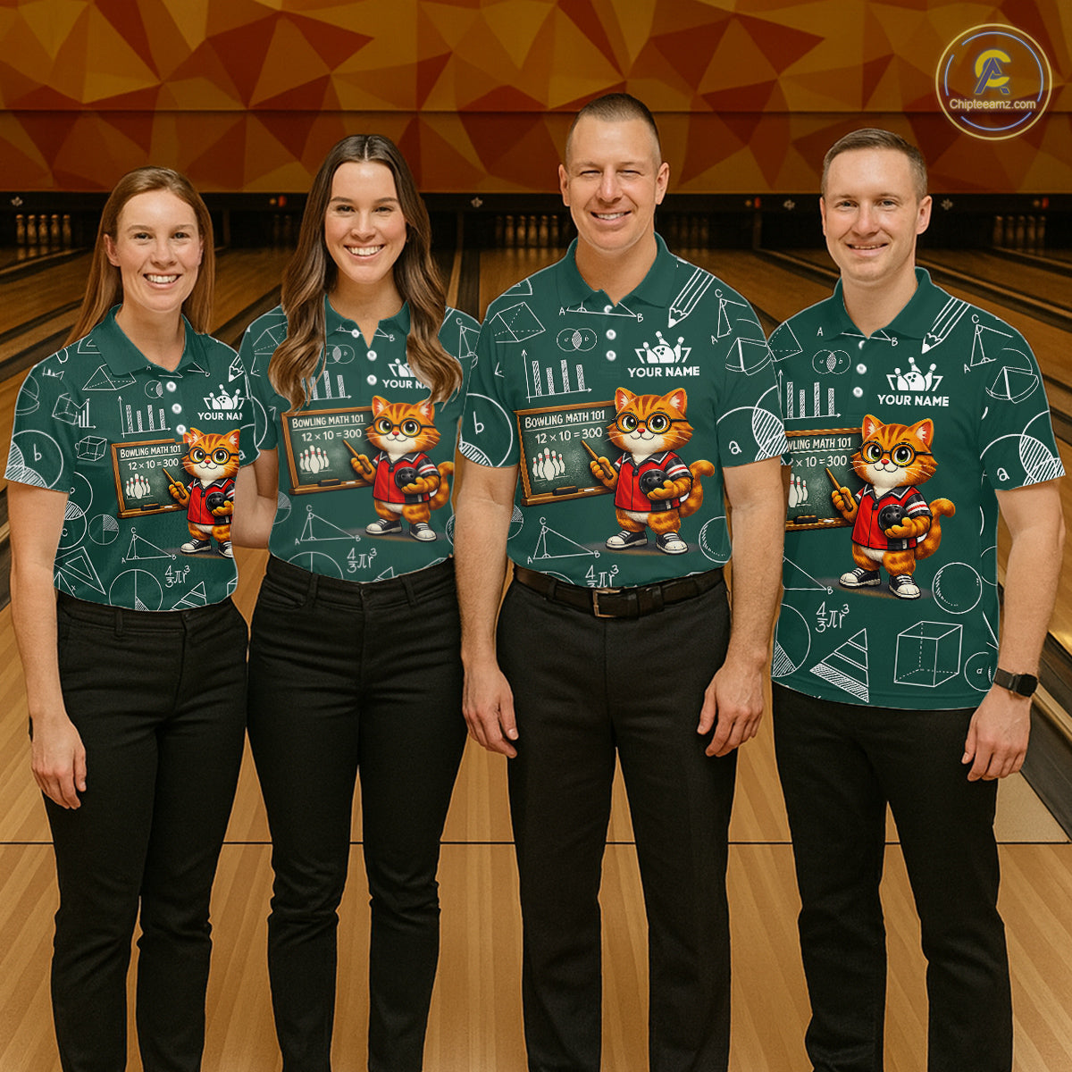 Funny Cat Bowling Math Shirt Personalized Polo & 1/4 Zip Shirt Bowling Team Jersey for Men QZT926