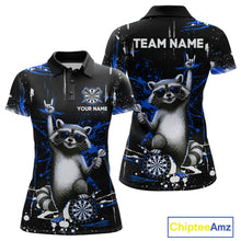 Load image into Gallery viewer, Custom Blue Funny Raccoon Dart Team Shirt for Women Dart Jersey Polo &amp; /4-Zip Dartboard Shirt Outfit DHT29