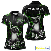 Load image into Gallery viewer, Custom Green Funny Raccoon Dart Team Shirt for Women Dart Jersey Polo &amp; /4-Zip Dartboard Shirt Outfit DHT29
