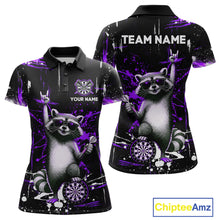 Load image into Gallery viewer, Custom Purple Funny Raccoon Dart Team Shirt for Women Dart Jersey Polo &amp; /4-Zip Dartboard Shirt Outfit DHT29