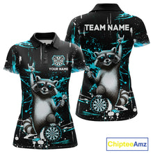 Load image into Gallery viewer, Custom Turquoise Funny Raccoon Dart Team Shirt for Women Dart Jersey Polo &amp; /4-Zip Dartboard Shirt Outfit DHT29