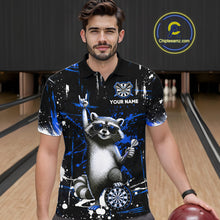 Load image into Gallery viewer, Custom Blue Funny Raccoon Dart Team Shirt for Men Dart Jersey Polo &amp; /4-Zip Dartboard Shirt Outfit DHT29