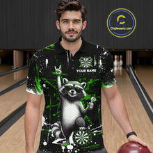 Load image into Gallery viewer, Custom Green Funny Raccoon Dart Team Shirt for Men Dart Jersey Polo &amp; /4-Zip Dartboard Shirt Outfit DHT29