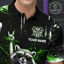 Load image into Gallery viewer, Custom Green Funny Raccoon Dart Team Shirt for Men Dart Jersey Polo &amp; /4-Zip Dartboard Shirt Outfit DHT29