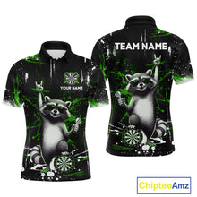 Load image into Gallery viewer, Custom Green Funny Raccoon Dart Team Shirt for Men Dart Jersey Polo &amp; /4-Zip Dartboard Shirt Outfit DHT29