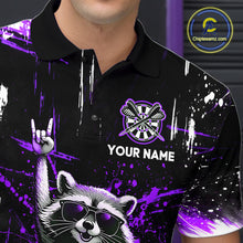 Load image into Gallery viewer, Custom Purple Funny Raccoon Dart Team Shirt for Men Dart Jersey Polo &amp; /4-Zip Dartboard Shirt Outfit DHT29