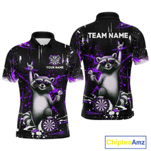 Load image into Gallery viewer, Custom Purple Funny Raccoon Dart Team Shirt for Men Dart Jersey Polo &amp; /4-Zip Dartboard Shirt Outfit DHT29