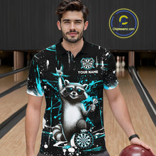 Load image into Gallery viewer, Custom Turquoise Funny Raccoon Dart Team Shirt for Men Dart Jersey Polo &amp; /4-Zip Dartboard Shirt Outfit DHT29