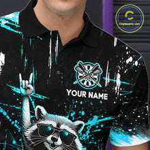 Load image into Gallery viewer, Custom Turquoise Funny Raccoon Dart Team Shirt for Men Dart Jersey Polo &amp; /4-Zip Dartboard Shirt Outfit DHT29