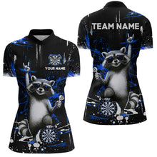 Load image into Gallery viewer, Custom Blue Funny Raccoon Dart Team Shirt for Women Dart Jersey Polo &amp; /4-Zip Dartboard Shirt Outfit DHT29
