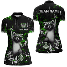 Load image into Gallery viewer, Custom Green Funny Raccoon Dart Team Shirt for Women Dart Jersey Polo &amp; /4-Zip Dartboard Shirt Outfit DHT29