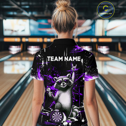 Custom Purple Funny Raccoon Dart Team Shirt for Women Dart Jersey Polo & /4-Zip Dartboard Shirt Outfit DHT29