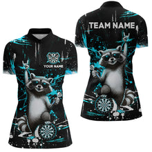 Load image into Gallery viewer, Custom Turquoise Funny Raccoon Dart Team Shirt for Women Dart Jersey Polo &amp; /4-Zip Dartboard Shirt Outfit DHT29