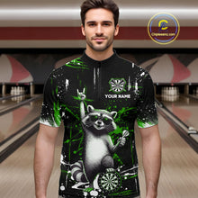 Load image into Gallery viewer, Custom Green Funny Raccoon Dart Team Shirt for Men Dart Jersey Polo &amp; /4-Zip Dartboard Shirt Outfit DHT29