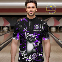 Load image into Gallery viewer, Custom Purple Funny Raccoon Dart Team Shirt for Men Dart Jersey Polo &amp; /4-Zip Dartboard Shirt Outfit DHT29