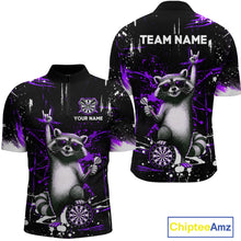Load image into Gallery viewer, Custom Purple Funny Raccoon Dart Team Shirt for Men Dart Jersey Polo &amp; /4-Zip Dartboard Shirt Outfit DHT29