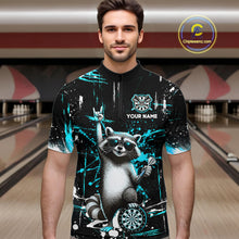 Load image into Gallery viewer, Custom Turquoise Funny Raccoon Dart Team Shirt for Men Dart Jersey Polo &amp; /4-Zip Dartboard Shirt Outfit DHT29