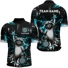 Load image into Gallery viewer, Custom Turquoise Funny Raccoon Dart Team Shirt for Men Dart Jersey Polo &amp; /4-Zip Dartboard Shirt Outfit DHT29