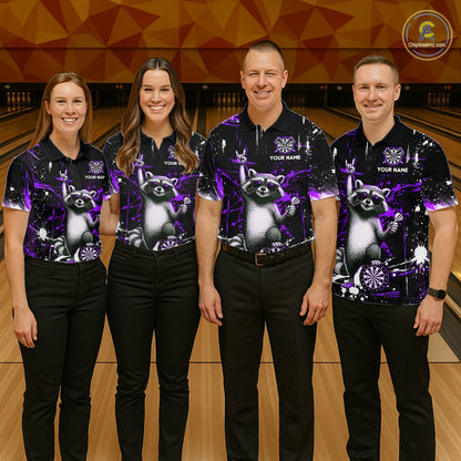 Custom Purple Funny Raccoon Dart Team Shirt for Women Dart Jersey Polo & /4-Zip Dartboard Shirt Outfit DHT29