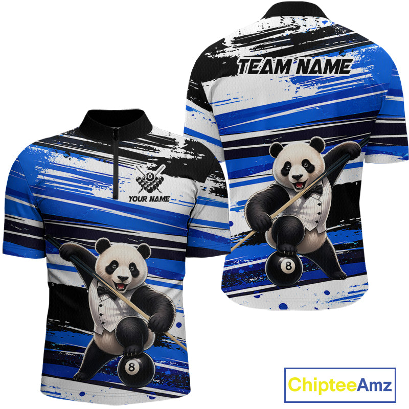 Polo shirt with panda design and customizable text on a white background