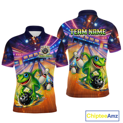 Custom Funny Frog Bowling Shirt for Men Polo & 1/4-Zip Bowling Team Jersey League QZT843