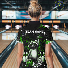 Load image into Gallery viewer, Custom Green Funny Raccoon Bowling Shirt for Women Bowling Jersey Polo &amp; 1/4-Zip Bowling Outfit QZT892