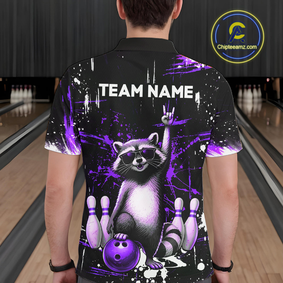 Custom Purple Funny Raccoon Bowling Shirt for Men Bowling Jersey Polo & 1/4-Zip Bowling Outfit QZT892