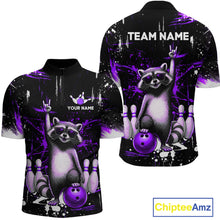 Load image into Gallery viewer, Custom Purple Funny Raccoon Bowling Shirt for Men Bowling Jersey Polo &amp; 1/4-Zip Bowling Outfit QZT892