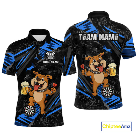Blue Funny Bulldog Dart Team Shirt for Men Custom Dart Jersey Dartboard Shirt DHT28