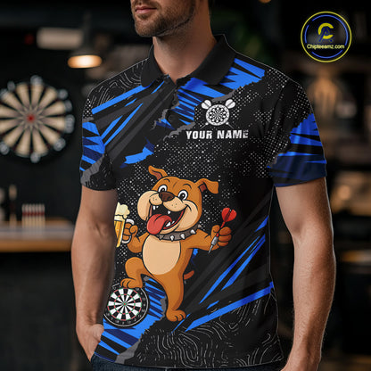 Blue Funny Bulldog Dart Team Shirt for Men Custom Dart Jersey Dartboard Shirt DHT28