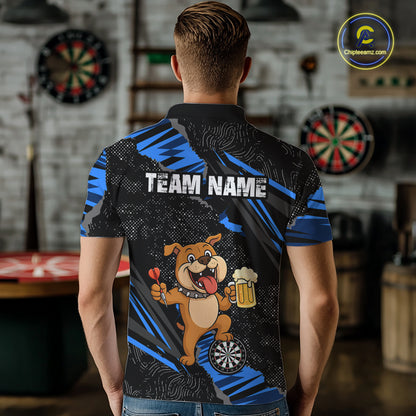 Blue Funny Bulldog Dart Team Shirt for Men Custom Dart Jersey Dartboard Shirt DHT28