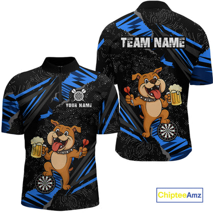 Blue Funny Bulldog Dart Team Shirt for Men Custom Dart Jersey Dartboard Shirt DHT28