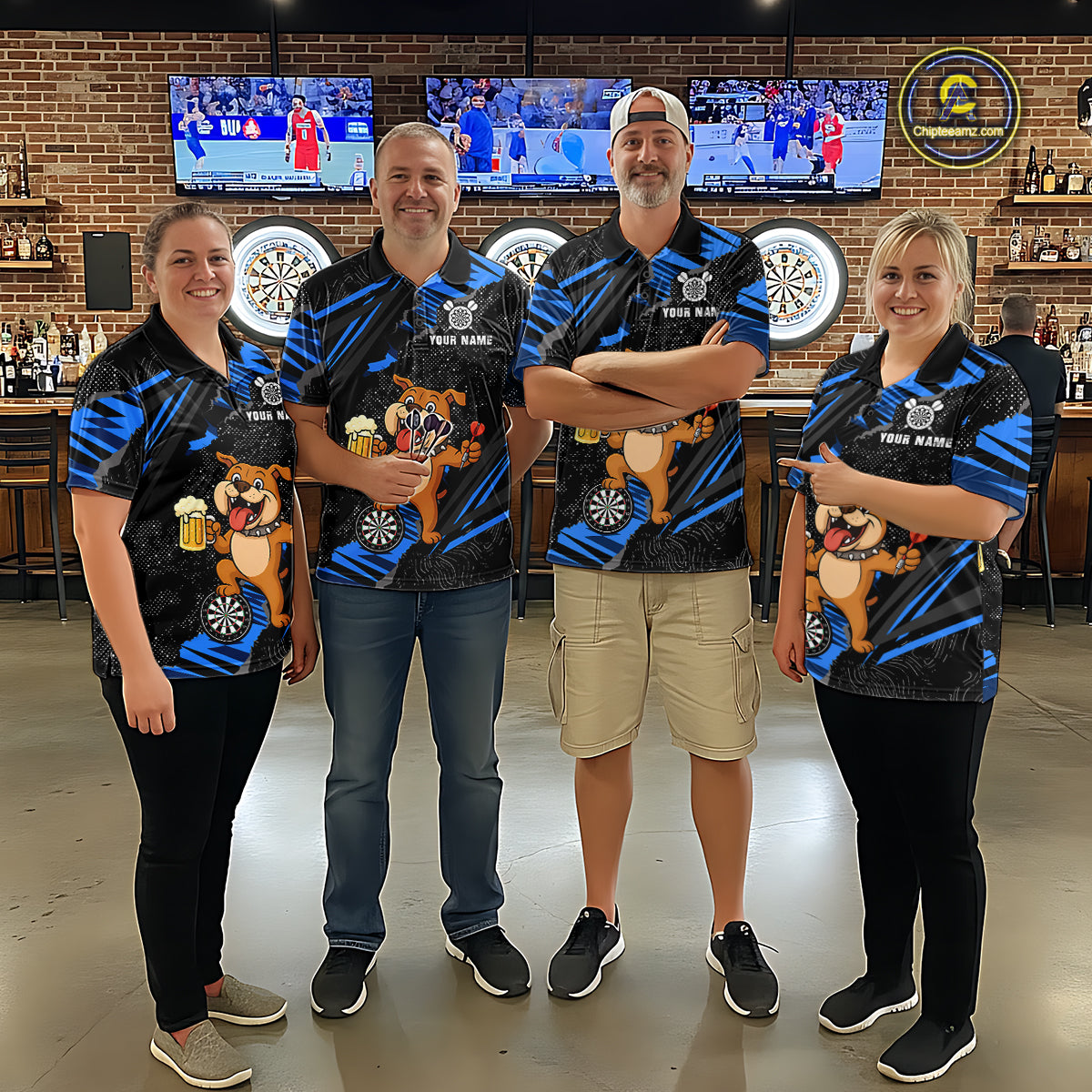 Blue Funny Bulldog Dart Team Shirt for Men Custom Dart Jersey Dartboard Shirt DHT28