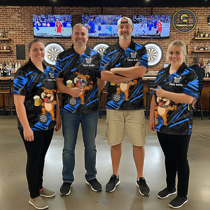 Blue Funny Bulldog Dart Team Shirt for Men Custom Dart Jersey Dartboard Shirt DHT28