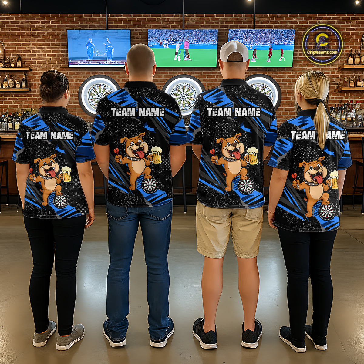 Blue Funny Bulldog Dart Team Shirt for Men Custom Dart Jersey Dartboard Shirt DHT28