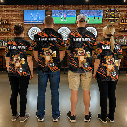 Orange Funny Bulldog Dart Team Shirt for Men Custom Dart Jersey Dartboard Shirt DHT28