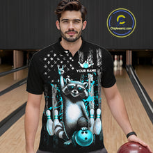 Load image into Gallery viewer, Man wearing a black shirt with a raccoon graphic in a bowling alley