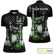 Load image into Gallery viewer, Two views of american flag quarter-zip jersey with raccoon design and customizable text on a white background