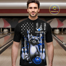 Load image into Gallery viewer, Man wearing a black shirt with a raccoon graphic in a bowling alley.