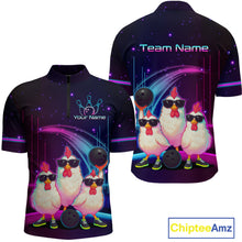 Load image into Gallery viewer, Neon Funny Family of Three Chicken Bowling Team Shirt for Men Bowling League Jersey QZT761