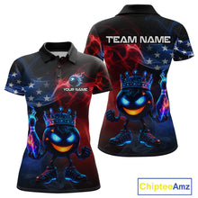Load image into Gallery viewer, Custom American Flag Bowling Shirt Hero Bowling Ball Pin Polo &amp; 1/4 Zip Bowling Jersey for Women QZT800