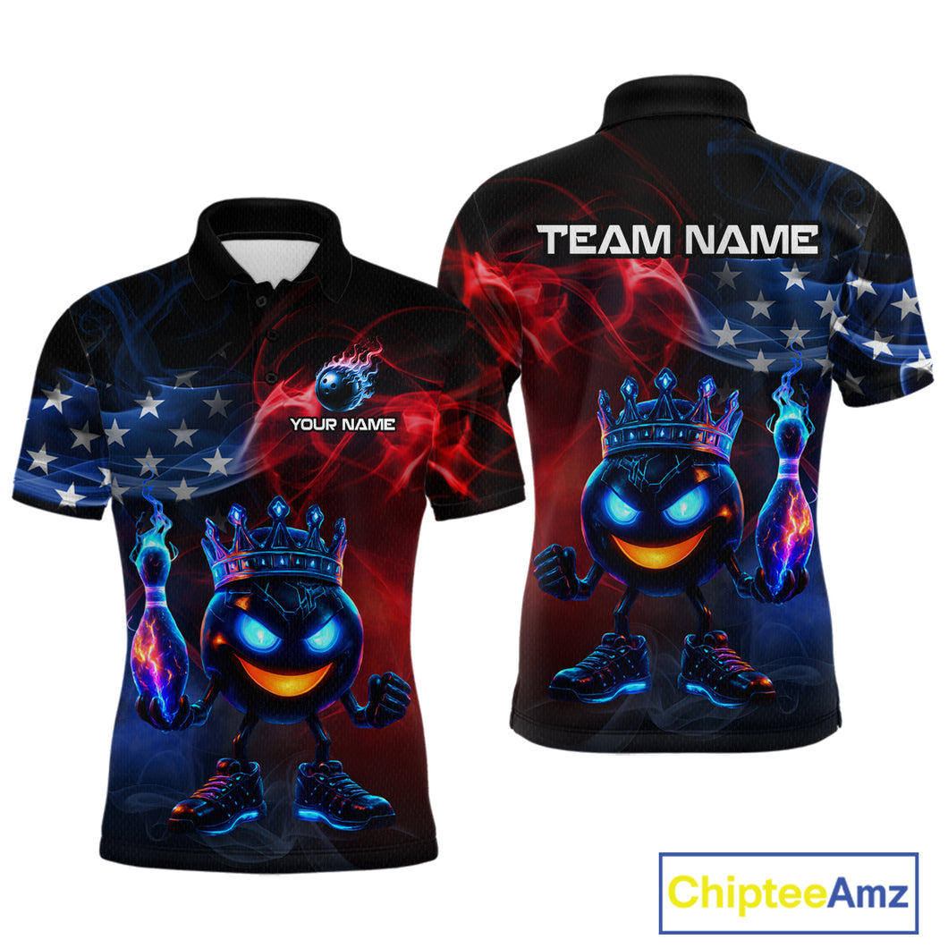 Custom American Flag Bowling Shirt Hero Bowling Ball Pin Polo & 1/4 Zip Bowling Jersey for Men QZT800