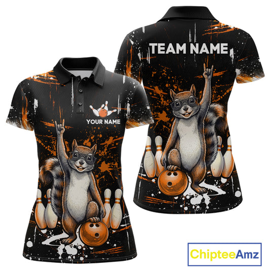 Custom Orange Funny Squirrel Bowling Shirt for Women Bowling Team League Polo & Quarter-Zip QZT982