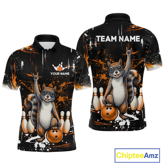Custom Orange Funny Squirrel Bowling Shirt for Men Bowling Team League Polo & 1/4-Zip Bowling Outfit QZT982